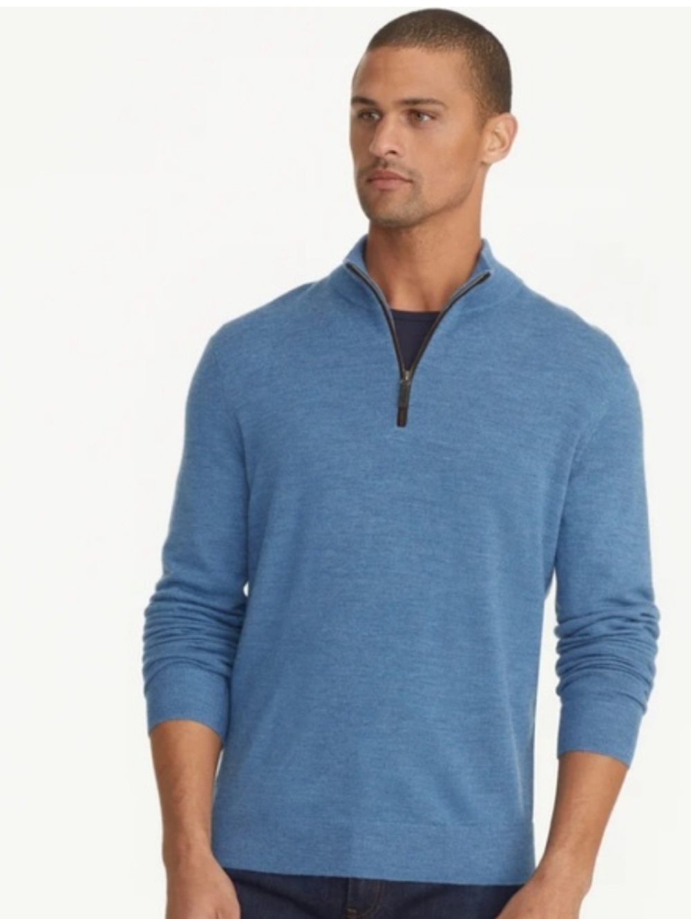 Untuckit Blue Merino Wool Quarter Zip Sweater